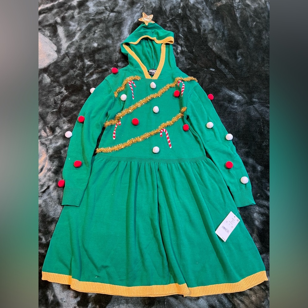 Christmas dress color Green  with Candy Cane Details